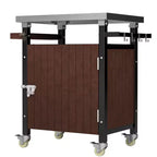 Chariot de bar pour extérieur avec plateau en acier inoxydable pour cuisine de terrasse, marron, 32,4*18,7*34,7