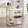 Chariot de bar de style rétro avec porte-bouteilles et porte-verres pour salon, doré, 35,63 x 13,98 x 40,35