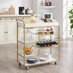 Chariot de bar de style rétro avec porte-bouteilles et porte-verres pour salon, doré, 35,63 x 13,98 x 40,35