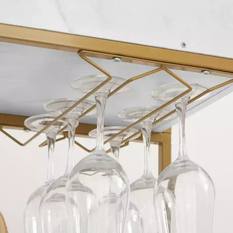 Chariot de bar de style rétro avec porte-bouteilles et porte-verres pour salon, doré, 35,63 x 13,98 x 40,35