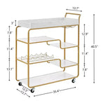 Chariot de bar de style rétro avec porte-bouteilles et porte-verres pour salon, doré, 35,63 x 13,98 x 40,35