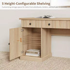 Bureau de direction 54 po avec tiroirs, bureau de télétravail cannelé avec classeur, bureau d'ordinateur en bois pour étude, table de conférence pour salon