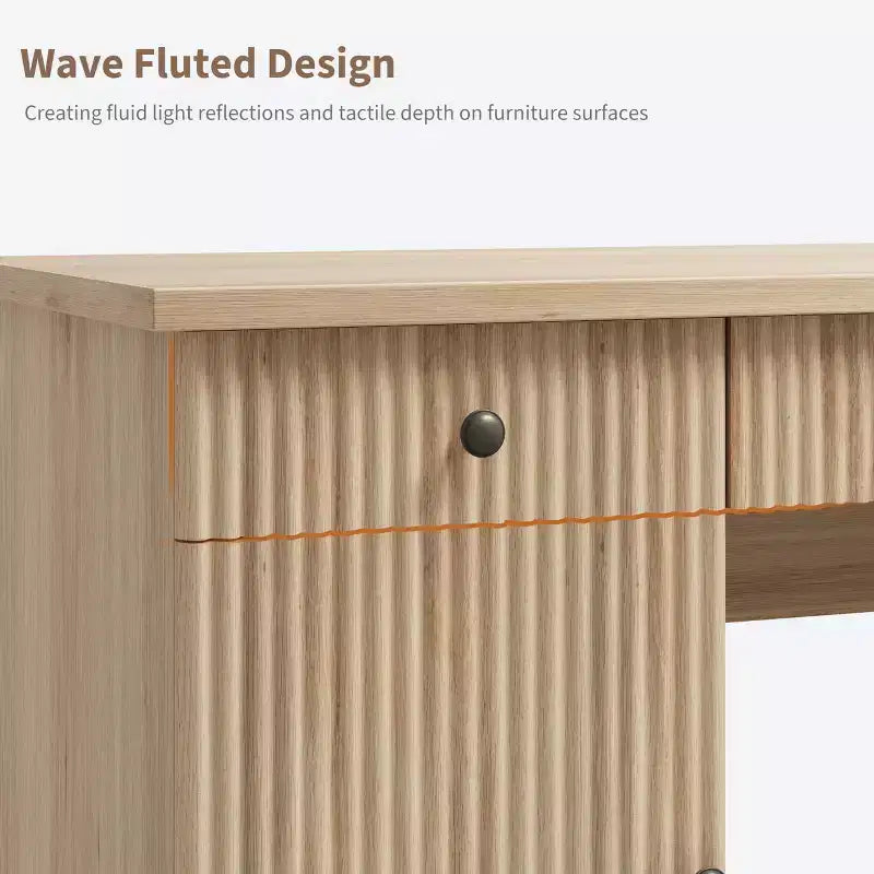 Bureau de direction 54 po avec tiroirs, bureau de télétravail cannelé avec classeur, bureau d'ordinateur en bois pour étude, table de conférence pour salon