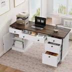 Bureau de direction 54 po avec tiroirs, bureau de télétravail cannelé avec classeur, bureau d'ordinateur en bois pour étude, table de conférence pour salon