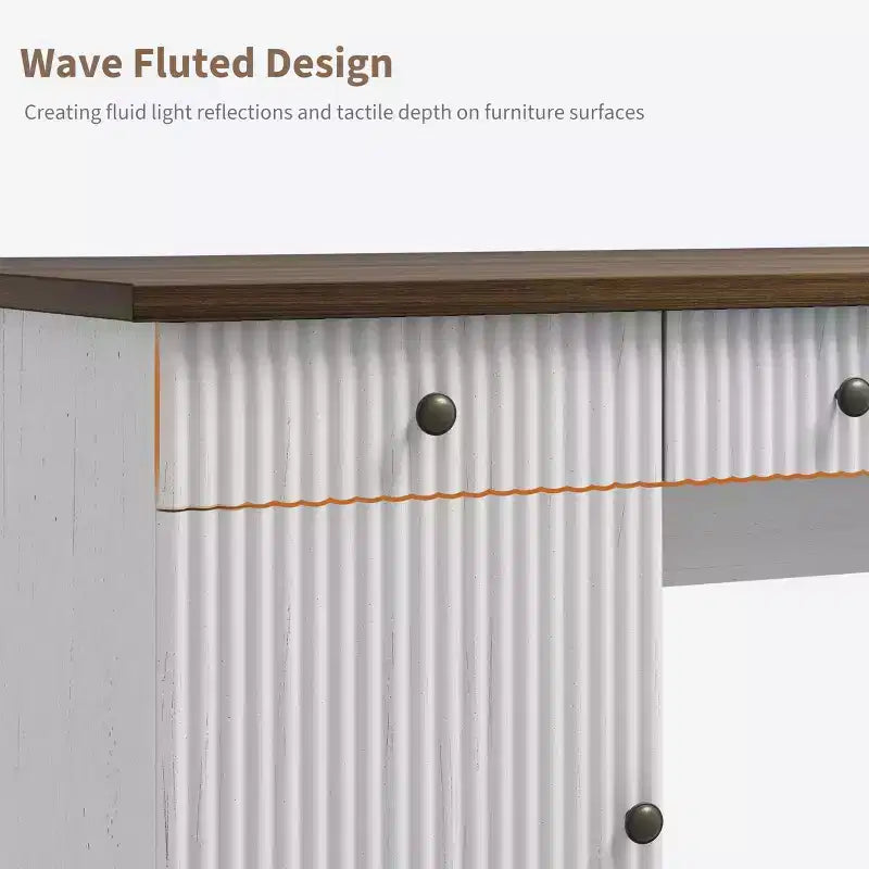 Bureau de direction 54 po avec tiroirs, bureau de télétravail cannelé avec classeur, bureau d'ordinateur en bois pour étude, table de conférence pour salon
