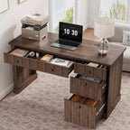 Bureau de direction 54 po avec tiroirs, bureau de télétravail cannelé avec classeur, bureau d'ordinateur en bois pour étude, table de conférence pour salon