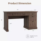 Bureau de direction 54 po avec tiroirs, bureau de télétravail cannelé avec classeur, bureau d'ordinateur en bois pour étude, table de conférence pour salon