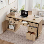 Bureau de direction 54 po avec tiroirs, bureau de télétravail cannelé avec classeur, bureau d'ordinateur en bois pour étude, table de conférence pour salon