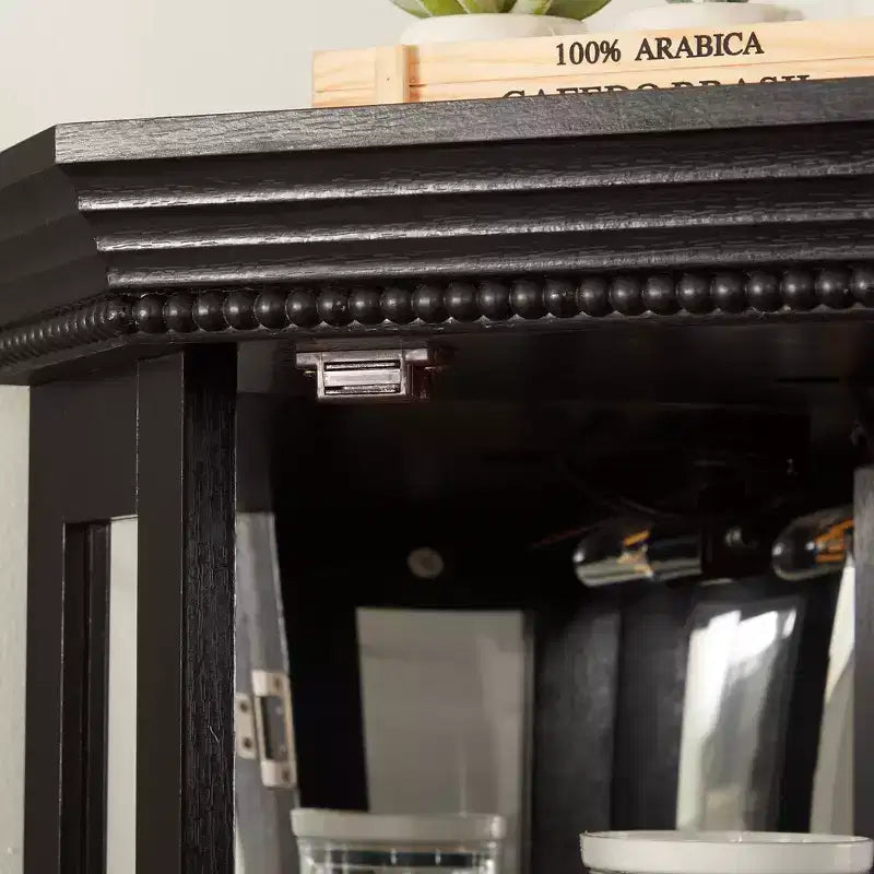 Vitrine d'angle éclairée - Étagère d'exposition en verre avec portes en verre trempé, étagères réglables - Meuble bar idéal pour la décoration intérieure - NOIR
