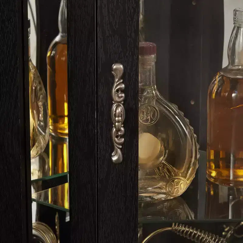 Vitrine d'angle éclairée - Étagère d'exposition en verre avec portes en verre trempé, étagères réglables - Meuble bar idéal pour la décoration intérieure - NOIR