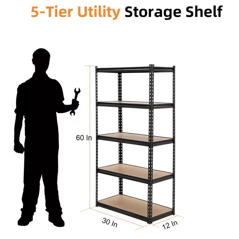 Étagères industrielles à 5 niveaux 30x12x60 pouces, rayonnage de garage robuste avec capacité de 2000 lb