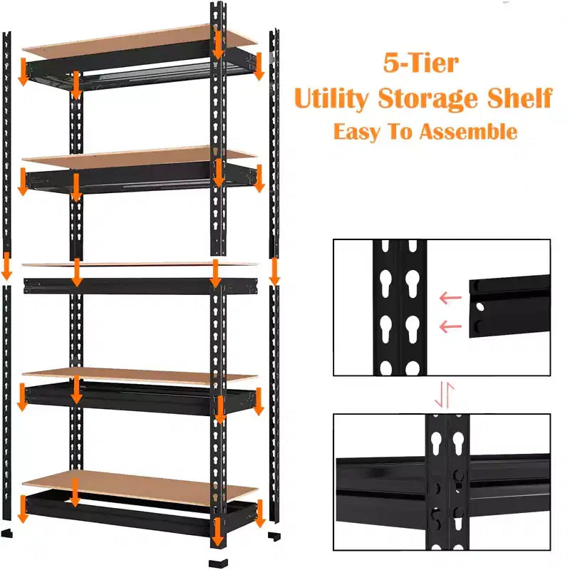 Étagères industrielles à 5 niveaux 30x12x60 pouces, rayonnage de garage robuste avec capacité de 2000 lb