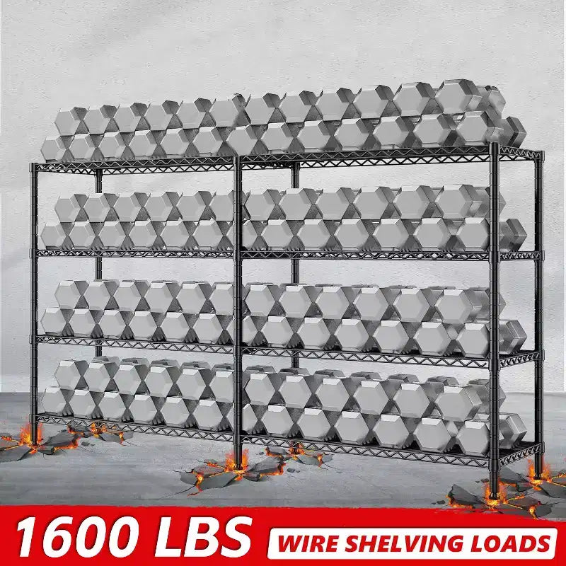Étagère de rangement métallique robuste à 4 niveaux, étagères métalliques grillagées réglables 72W x 18D x 60H pour le stockage, unités d'étagères de rangement autoportantes de 1600 LBS