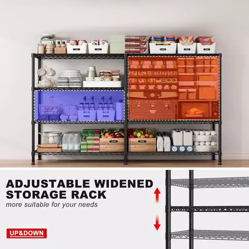 Étagère de rangement métallique robuste à 4 niveaux, étagères métalliques grillagées réglables 72W x 18D x 60H pour le stockage, unités d'étagères de rangement autoportantes de 1600 LBS