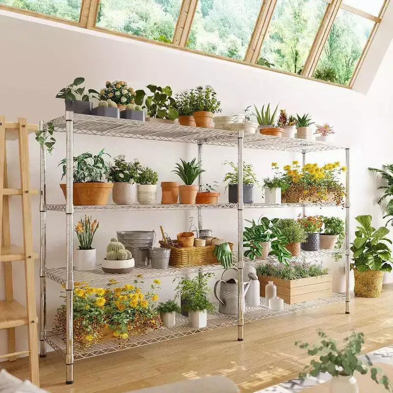 Étagère de rangement métallique robuste à 4 niveaux, étagères métalliques grillagées réglables 72W x 18D x 60H pour le stockage, unités d'étagères de rangement autoportantes de 1600 LBS