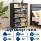 Commode à 5 tiroirs pour chambre à coucher, organisateur de rangement avec double poignée rustique, commode en bois meuble TV, commode pour placard, salon, couloir