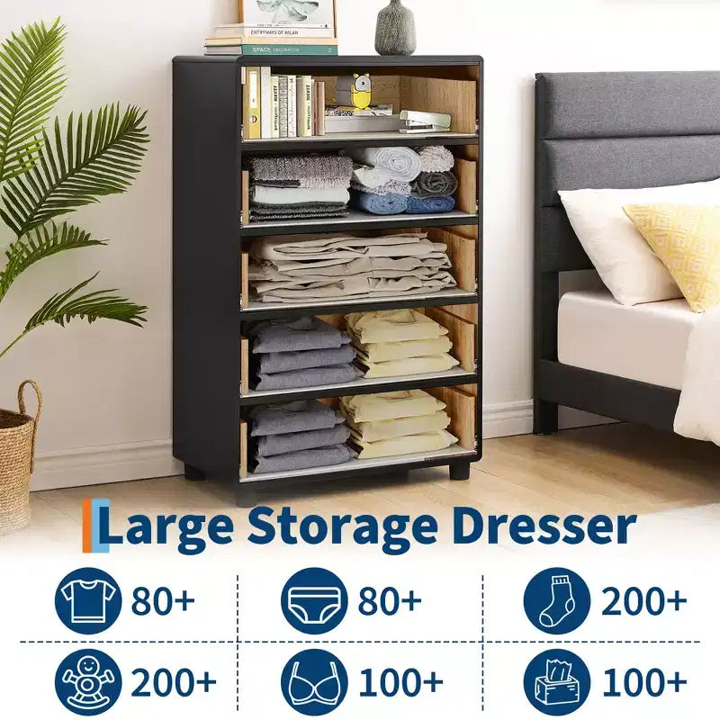 Commode à 5 tiroirs pour chambre à coucher, organisateur de rangement avec double poignée rustique, commode en bois meuble TV, commode pour placard, salon, couloir