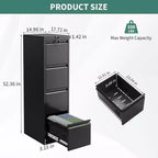 Classeur vertical à 4 tiroirs avec serrure, meuble de rangement en métal pour bureau à domicile, dossiers suspendus A4/lettre/légal