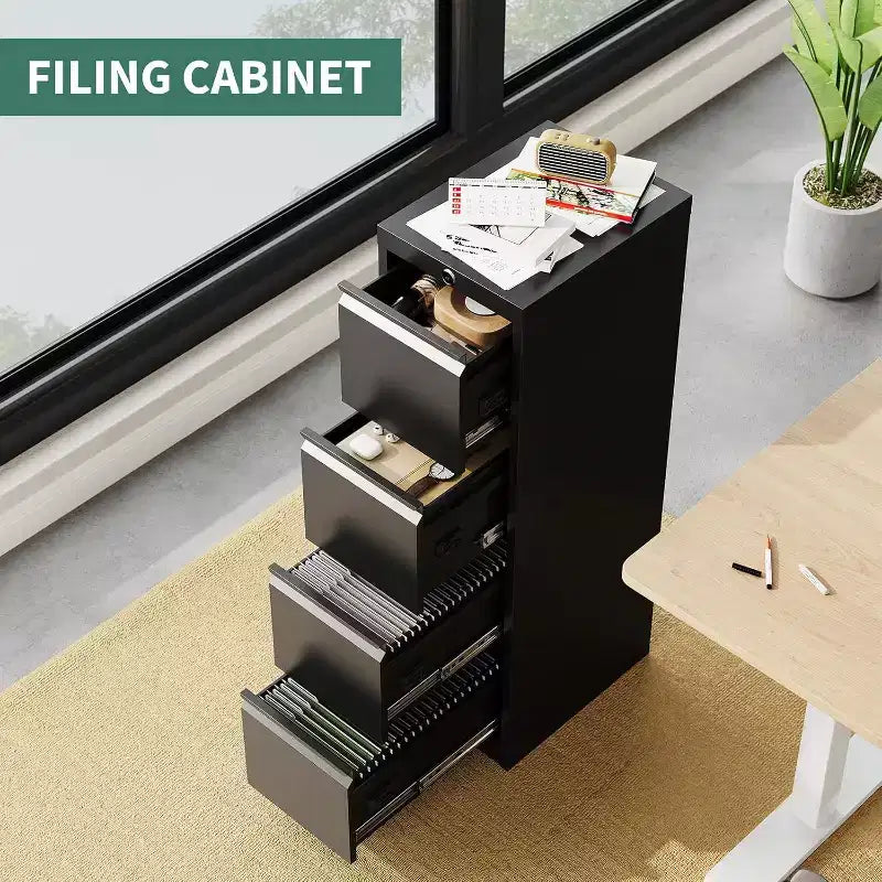 Classeur vertical à 4 tiroirs avec serrure, meuble de rangement en métal pour bureau à domicile, dossiers suspendus A4/lettre/légal