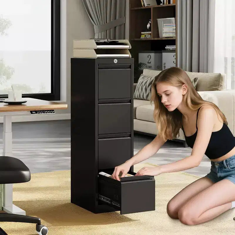 Classeur vertical à 4 tiroirs avec serrure, meuble de rangement en métal pour bureau à domicile, dossiers suspendus A4/lettre/légal
