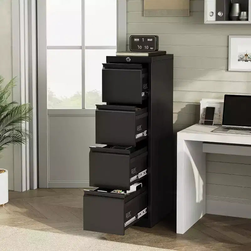Classeur vertical à 4 tiroirs avec serrure, meuble de rangement en métal pour bureau à domicile, dossiers suspendus A4/lettre/légal