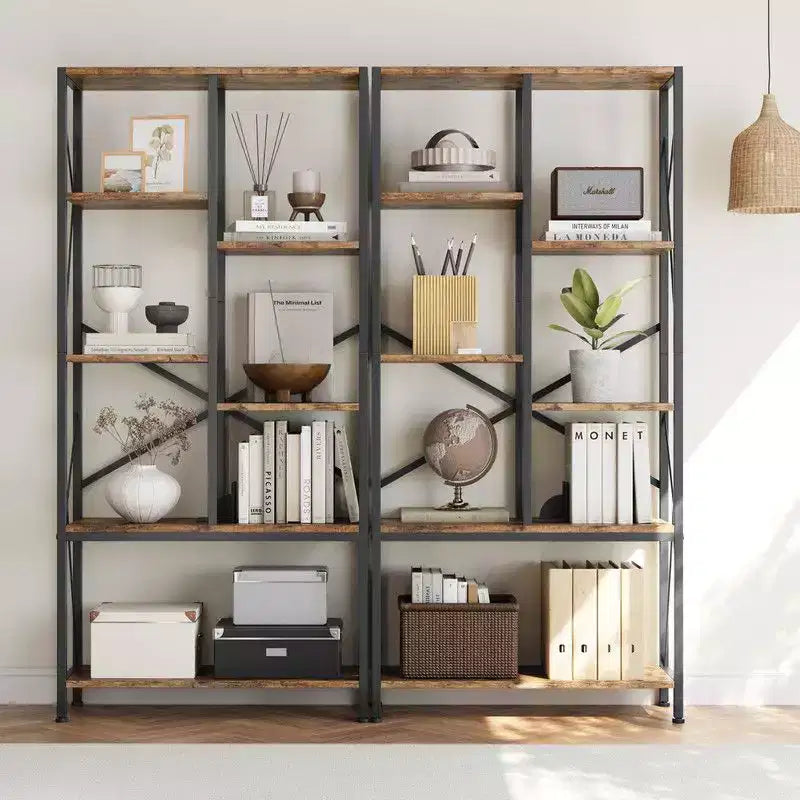 Étagère Industrielle, Bibliothèque Vintage à Niveaux avec Cadre Métallique, Étagères Ouvertes pour Chambre, Salon