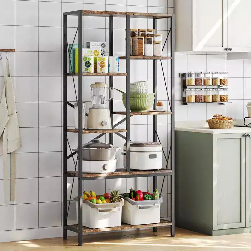 Étagère Industrielle, Bibliothèque Vintage à Niveaux avec Cadre Métallique, Étagères Ouvertes pour Chambre, Salon