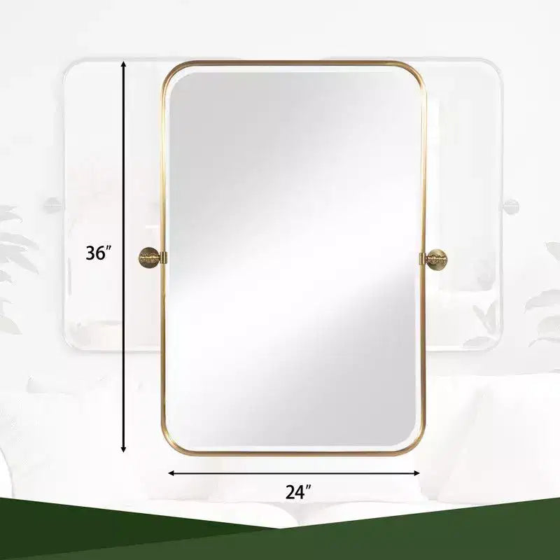 Miroir mural pivotant rectangulaire en fer doré 36 x 24, miroir de courtoisie inclinable pour salle de bain, miroir réglable bidirectionnel à cadre métallique pour chambre à coucher et salon