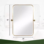 Miroir mural pivotant rectangulaire en fer doré 36 x 24, miroir de courtoisie inclinable pour salle de bain, miroir réglable bidirectionnel à cadre métallique pour chambre à coucher et salon