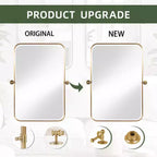 Miroir mural pivotant rectangulaire en fer doré 36 x 24, miroir de courtoisie inclinable pour salle de bain, miroir réglable bidirectionnel à cadre métallique pour chambre à coucher et salon