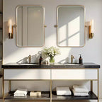 Miroir mural pivotant rectangulaire en fer doré 36 x 24, miroir de courtoisie inclinable pour salle de bain, miroir réglable bidirectionnel à cadre métallique pour chambre à coucher et salon