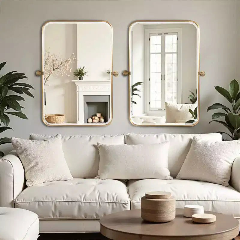 Miroir mural pivotant rectangulaire en fer doré 36 x 24, miroir de courtoisie inclinable pour salle de bain, miroir réglable bidirectionnel à cadre métallique pour chambre à coucher et salon