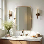 Miroir mural pivotant rectangulaire en fer doré 36 x 24, miroir de courtoisie inclinable pour salle de bain, miroir réglable bidirectionnel à cadre métallique pour chambre à coucher et salon