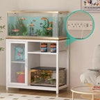 Meuble de support pour aquarium avec prises de courant, support d'aquarium en métal de 150-190 litres avec armoire pour le rangement des accessoires d'aquarium