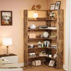 Étagère d'angle, étagère d'angle à 6 niveaux en forme de L avec déflecteurs, bibliothèque en bois