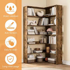 Étagère d'angle, étagère d'angle à 6 niveaux en forme de L avec déflecteurs, bibliothèque en bois