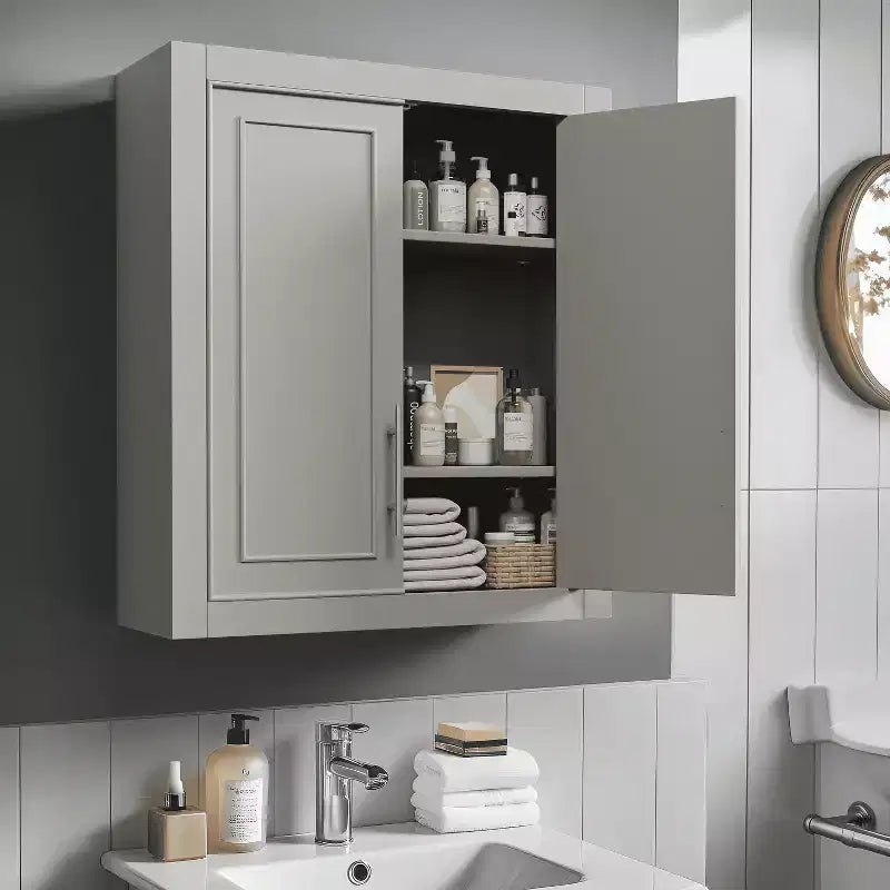 Meuble de rangement de salle de bain mural en bois pour la maison, petits espaces, gris, 26*22*8in