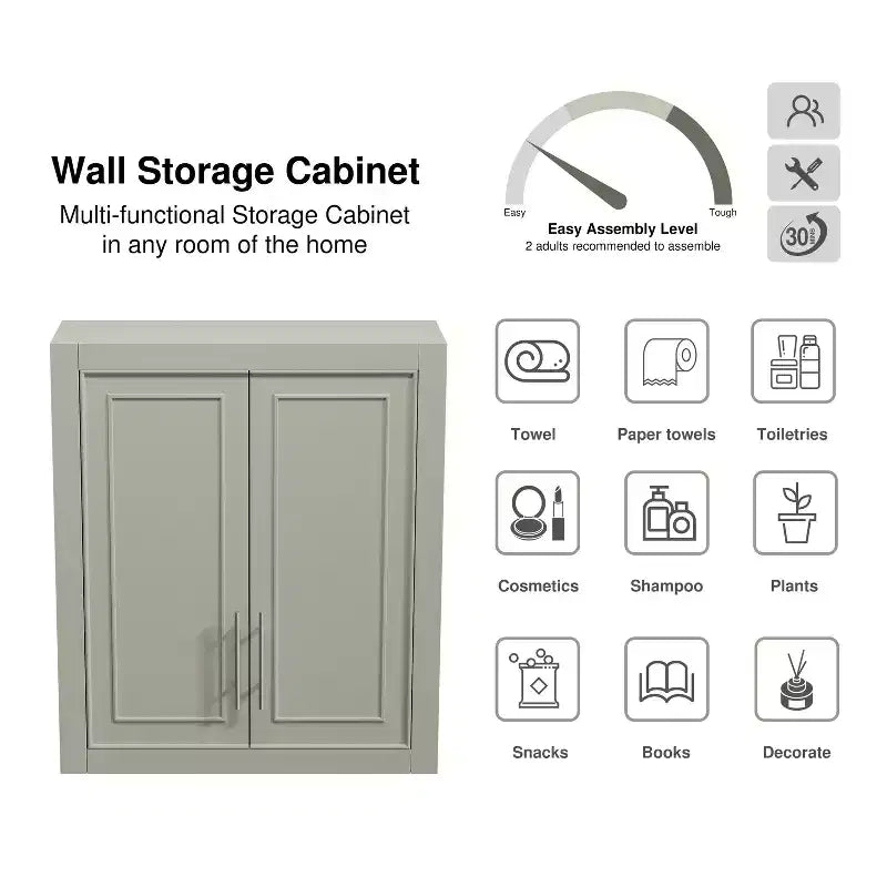 Meuble de rangement de salle de bain mural en bois pour la maison, petits espaces, gris, 26*22*8in