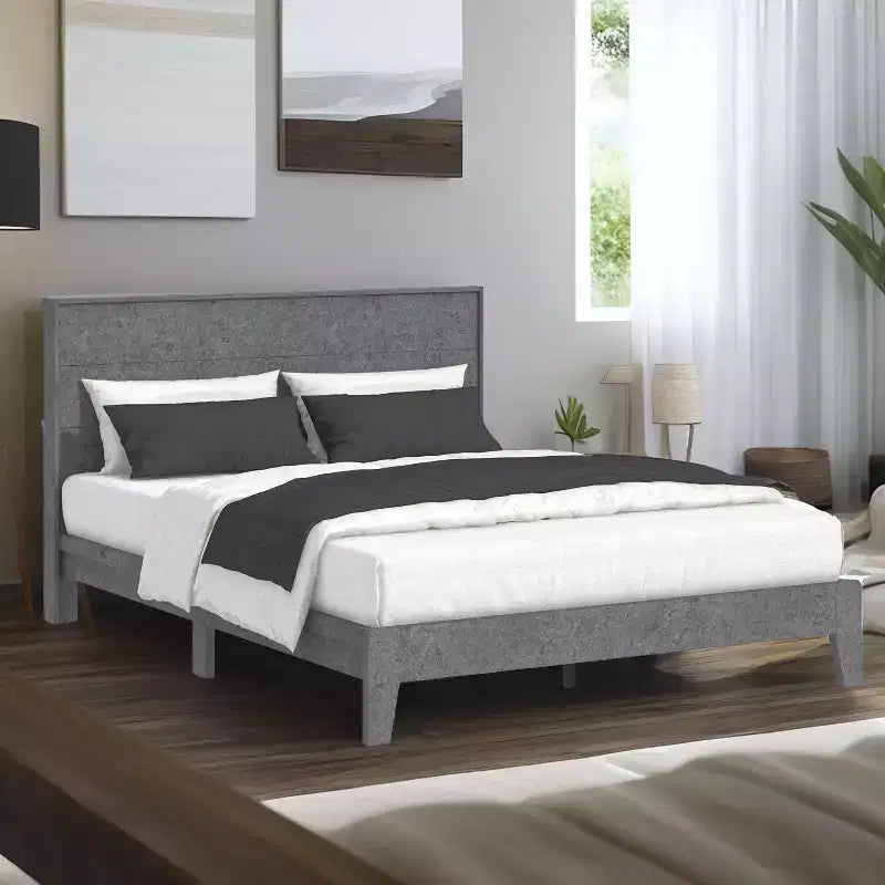 Lit Queen Payne Luxe avec Tête de Lit Béton Gris Frais