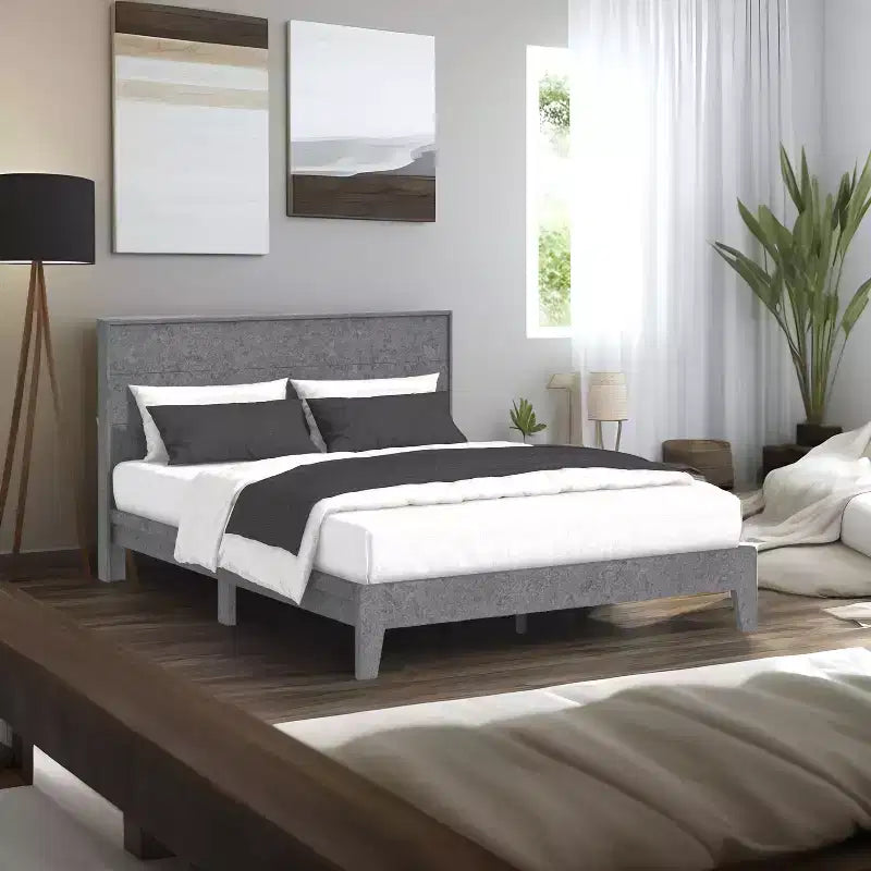 Lit Queen Payne Luxe avec Tête de Lit Béton Gris Frais