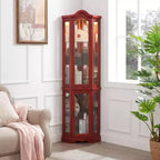 Vitrine d'angle éclairée avec portes et étagères en verre trempé - Meuble de rangement élégant pour la décoration du salon et de la chambre