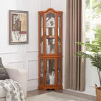 Vitrine d'angle éclairée avec portes et étagères en verre trempé - Meuble de rangement élégant pour la décoration du salon et de la chambre