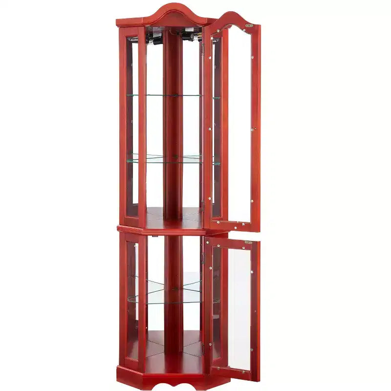 Vitrine d'angle éclairée avec portes et étagères en verre trempé - Meuble de rangement élégant pour la décoration du salon et de la chambre