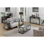 Tables d'appoint gigognes Belmont avec cadre en X en métal thermolaqué, surfaces aspect bois, design polyvalent et peu encombrant