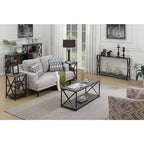 Tables d'appoint gigognes Belmont avec cadre en X en métal thermolaqué, surfaces aspect bois, design polyvalent et peu encombrant
