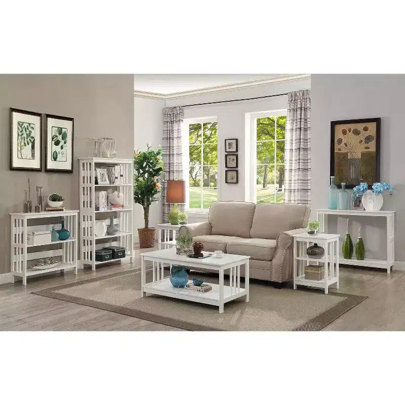 Table d'appoint Belmont avec plateau lisse et deux étagères ouvertes, table d'appoint moderne pour café, tablettes, objets de collection et essentiels du quotidien