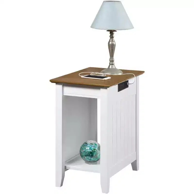 Table d'appoint Belmont avec multiprise et ports USB apparents, table d'appoint élégante avec étagère de rangement pour la décoration du salon ou de la chambre à coucher
