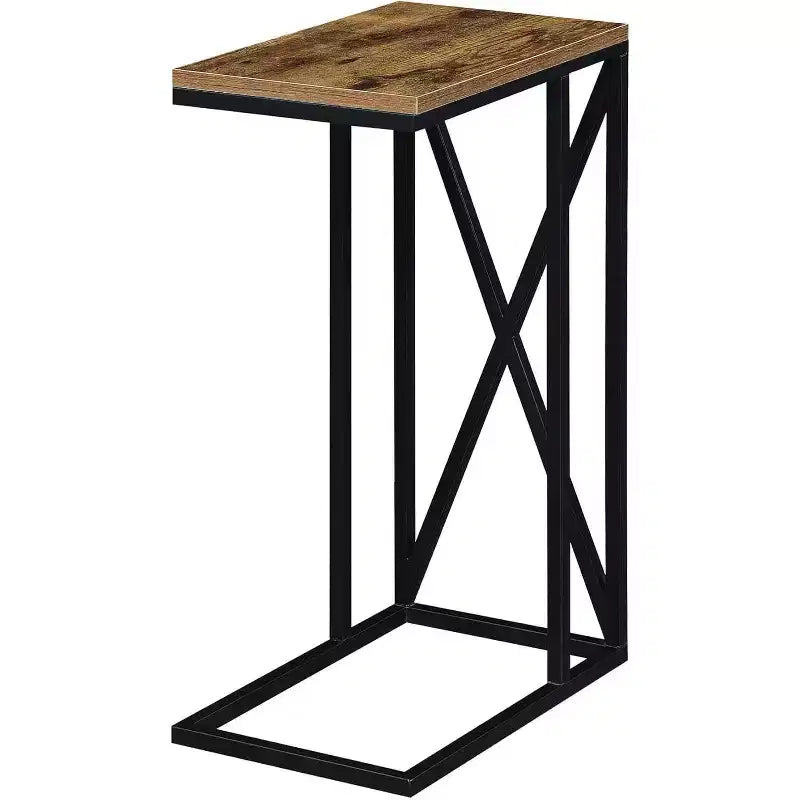 Table d'appoint Belmont C avec design moderne en C, plateau en panneau de particules et base en métal pour collations, boissons ou ordinateur portable