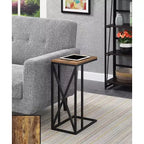 Table d'appoint Belmont C avec design moderne en C, plateau en panneau de particules et base en métal pour collations, boissons ou ordinateur portable