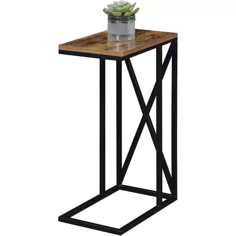 Table d'appoint Belmont C avec design moderne en C, plateau en panneau de particules et base en métal pour collations, boissons ou ordinateur portable